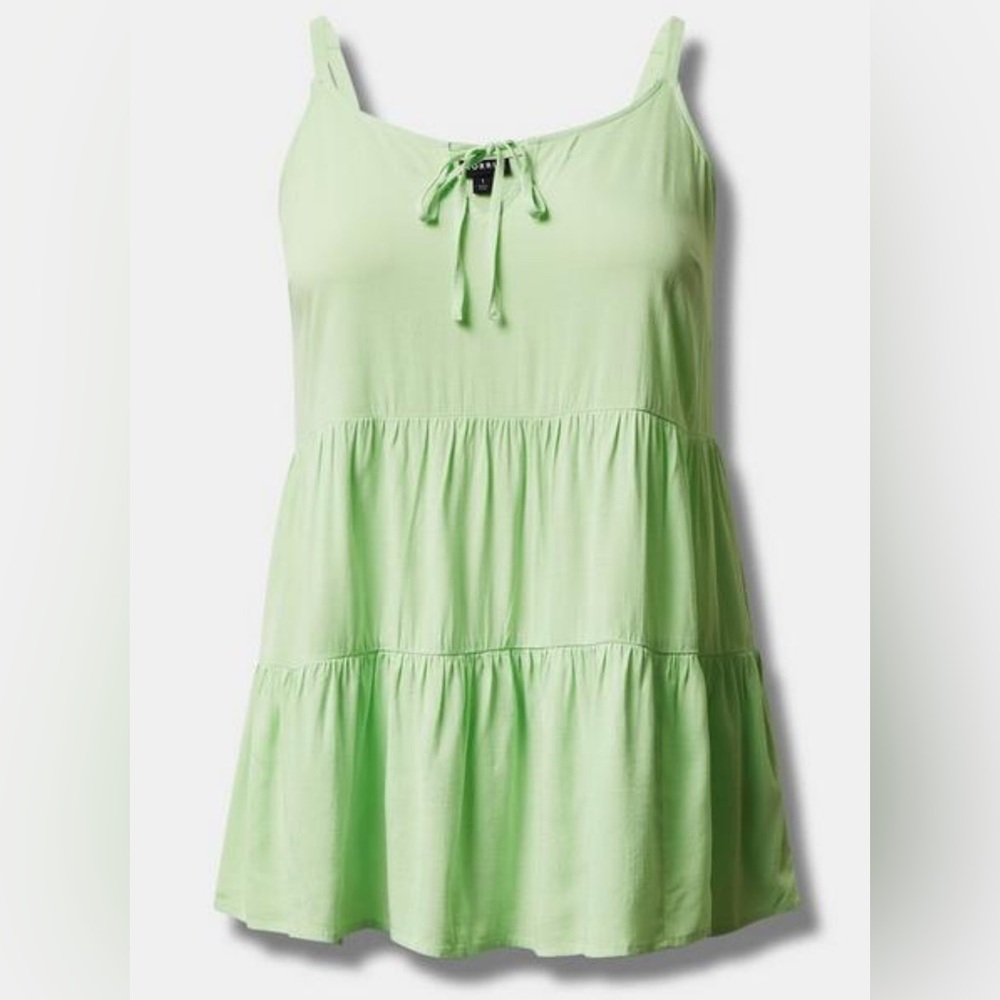 Gently Used - Torrid - Rayon Slub Tiered Tie Front Cami - Green - Size 3 (22/24)